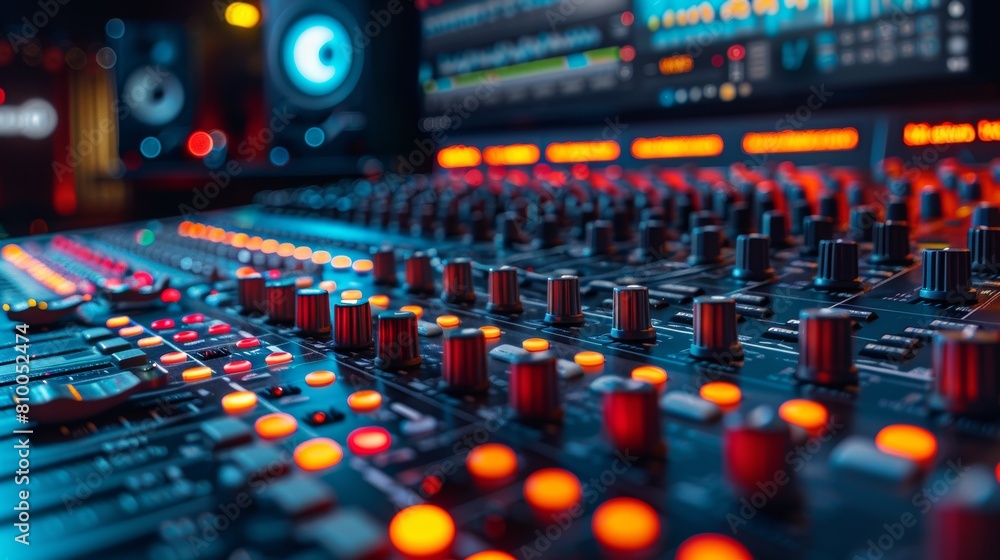 Professional audio mixing console closeup