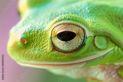 Cute American Green Tree Frog Closeup with Selective Focus. Macro View of Wildlife Amphibian photo