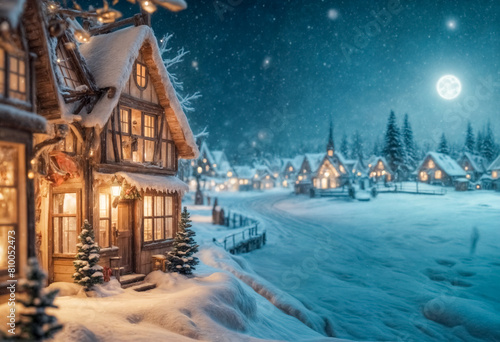 Villaggio Natalizio sotto la Neve- Atmosfera Vintage, cartolina natalizia