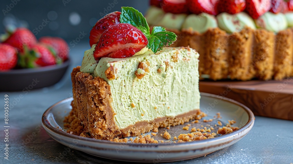 A close-up of a cake slice on a plate, surrounded by desserts A close-up of a cake slice on a plate, surrounded by desserts