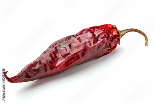 Desiccated Red Guajillo Chili. Isolated Dried Chili Pepper Ingredient on White Background with Copy