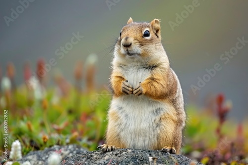 Cute Arctic Ground Squirrel in Kamchatka wearing an Anorak near Tolbachik Volcano - Funny and Wild photo