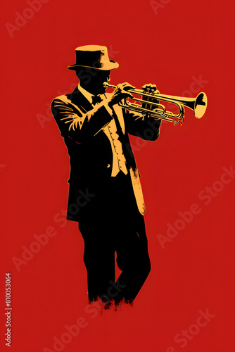 illustrated vintage style trumpet player  vintage style trumpet jazz player illustration  basic colors vintage  music  trumpet jazz  style