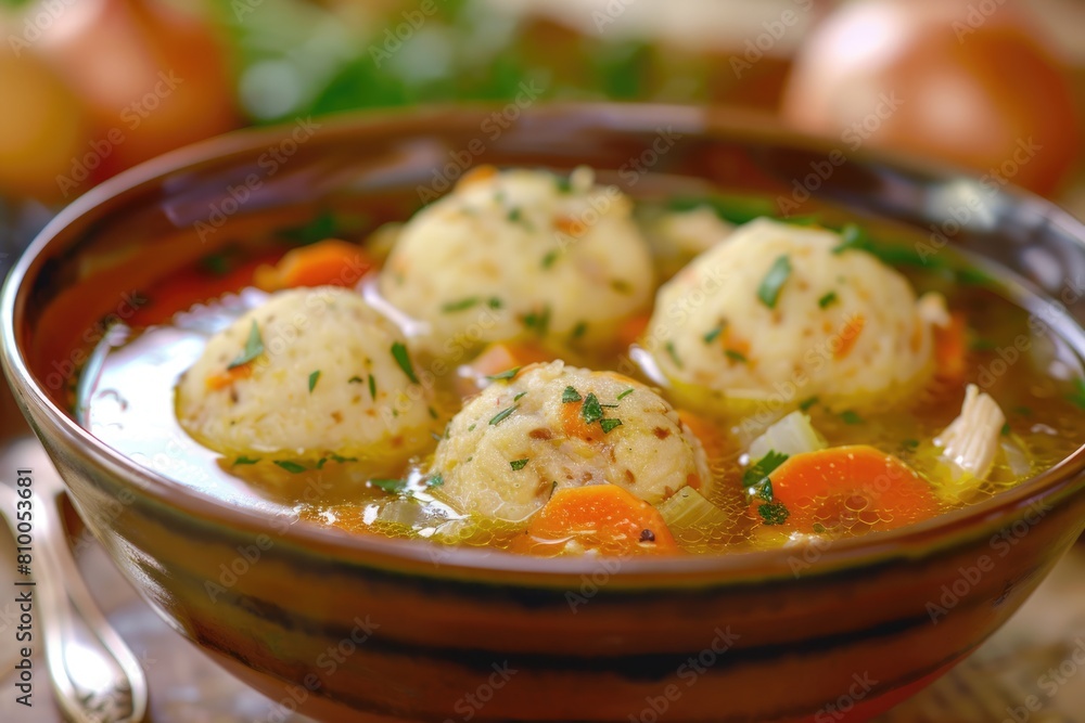 Comforting Chicken Matzo Ball Soup - A Delicious Jewish Classic Dish with Savory Chicken, Flavorful Comforting Chicken Matzo Ball Soup - A Delicious Jewish Classic Dish with Savory Chicken, Flavorful