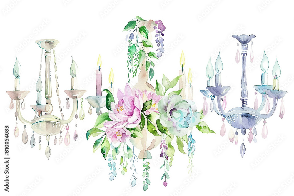 Whimsy watercolor of A Chandeliers clipart, watercolor clipart, Perfect for nursery, isolated on white background 