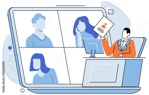 Online meeting. Vector illustration. Online meetings have reshaped way we collaborate and conduct business Social media networks facilitate connections and engagement in online meetings International