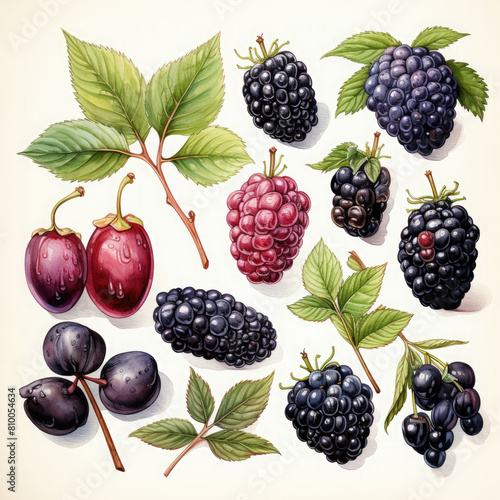 Watercolor Boysenberry Illustration  Generative Ai