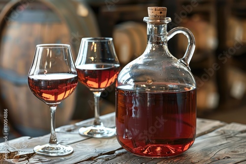 Aged Fine Wine: Carboy and Wine Glass at Winery