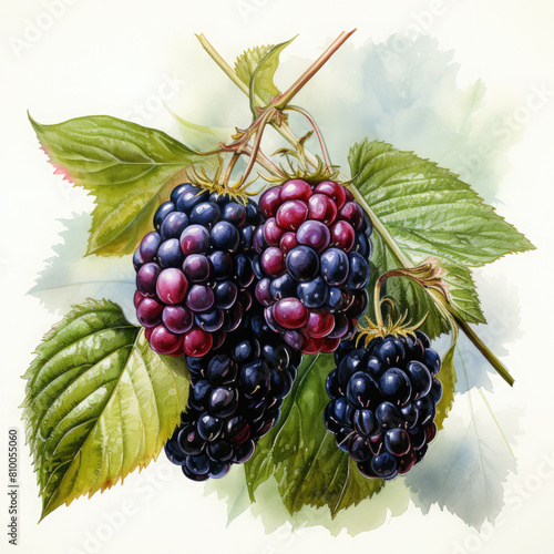 Watercolor Boysenberry Illustration, Generative Ai