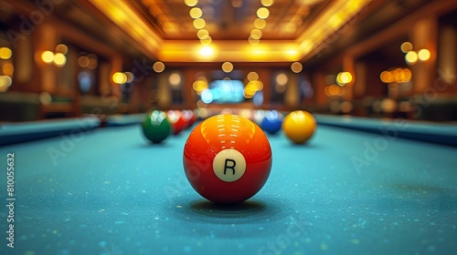 Billiard balls on billiard table Pool game and colorful billiard balls .