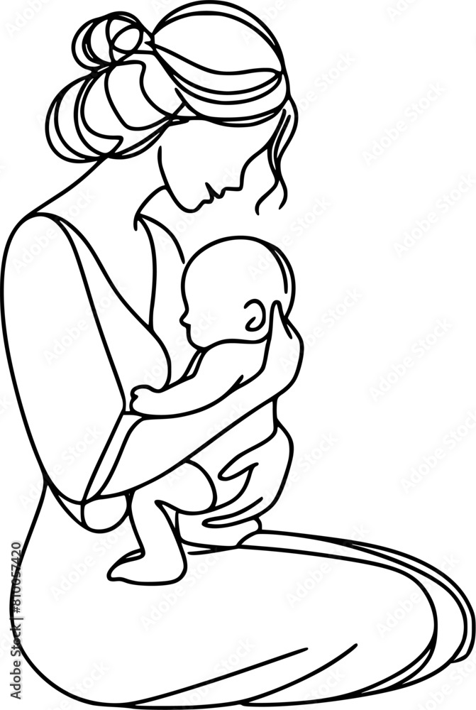 Illustration mom and baby , mother care with her child, happy mother's day Illustration mom and baby , mother care with her child, happy mother's day