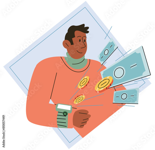 Cashless payment. Vector illustration. Mobile banking apps often include features for making cashless transactions Online payment gateways enable secure and hassle-free digital payments NFC-enabled