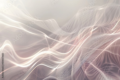 Abstract energy waves with glowing lines on a soft transparent white surface, ideal for futuristic themes