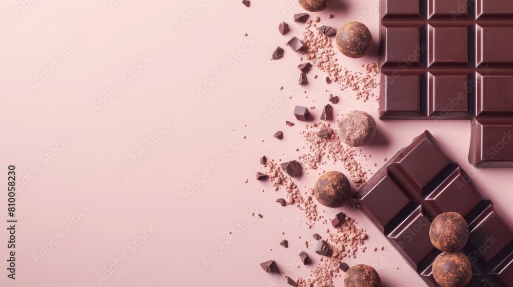 flat line design Chocolate truffles and pralines, lots of text space, food photography, copy and text space, 16:9 flat line design Chocolate truffles and pralines, lots of text space, food photography, copy and text space, 16:9