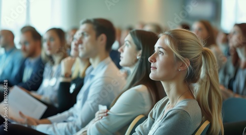 A group of people are sitting in a room and watching something,Professional seminar: diverse group attends conference for learning and collaboration. Banner captures dynamic corporate environment