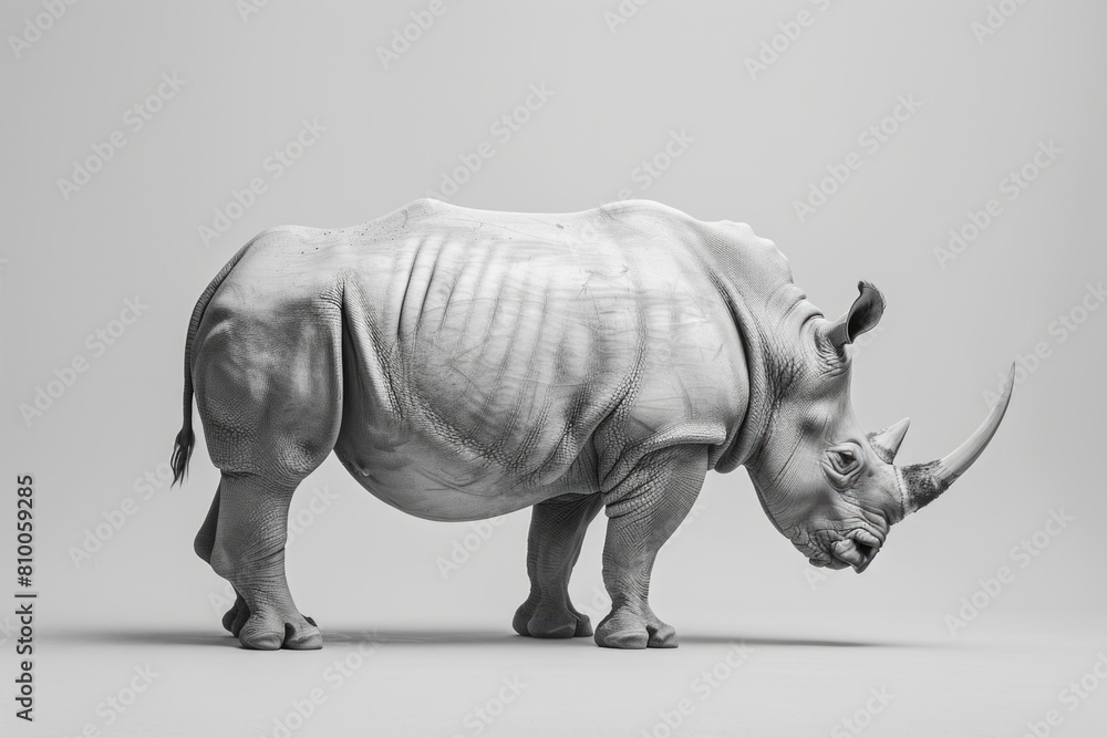 Fototapeta premium A close-up photo of a rhino in black and white. Suitable for educational materials or wildlife conservation campaigns