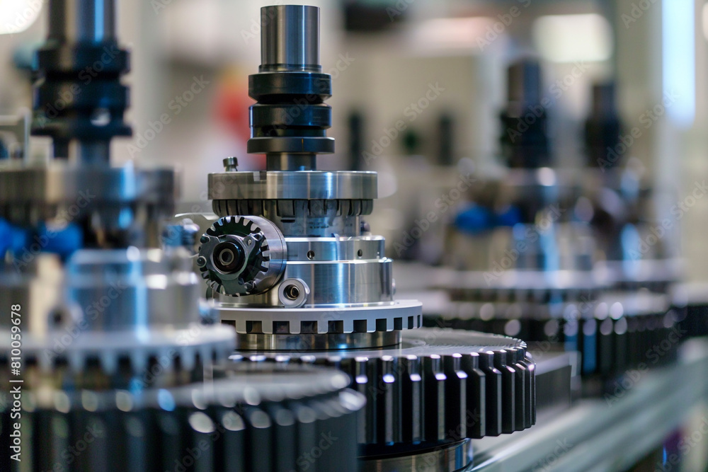 Zoomed-in image of an experimental gear setup in a testing facility, focus on the gear teeth engagement Zoomed-in image of an experimental gear setup in a testing facility, focus on the gear teeth engagement