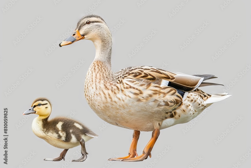 Adorable baby duckling following its mother, isolated on a transparent background Adorable baby duckling following its mother, isolated on a transparent background
