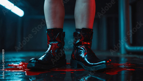 illustration of futuristic Vampire boots with some blood stains on them