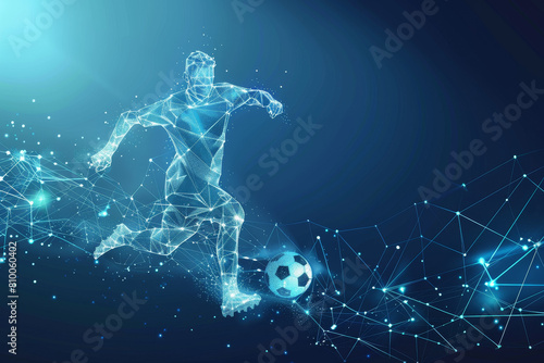 A man is kicking a soccer ball in a blue background © mila103