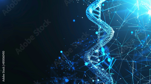 A blue and white image of a DNA strand