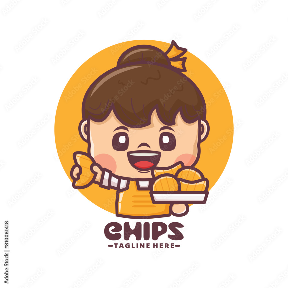cute female mascot cartoon design with chips cute female mascot cartoon design with chips