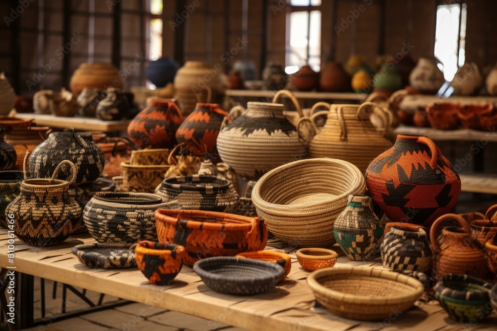 Street craft market seller. Art traditional travel shop market. Generate ai