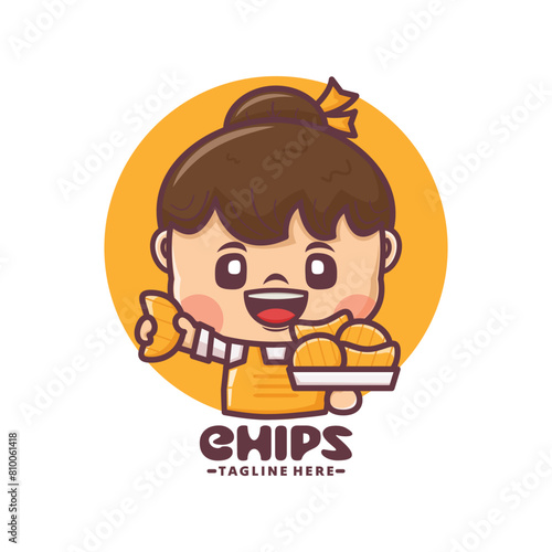 cute female mascot cartoon design with chips