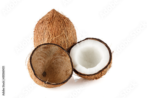 Fresh raw coconut isolated on white background. Full depth of field. Close-up