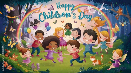 Playful Wishes  Happy Children s Day Illustration