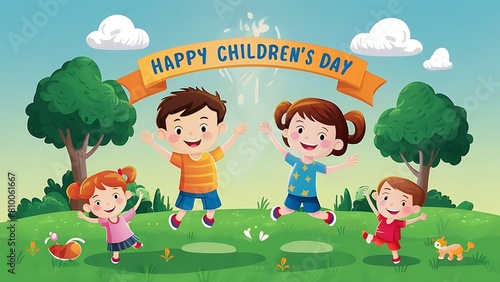 Playful Wishes: Happy Children's Day Illustration