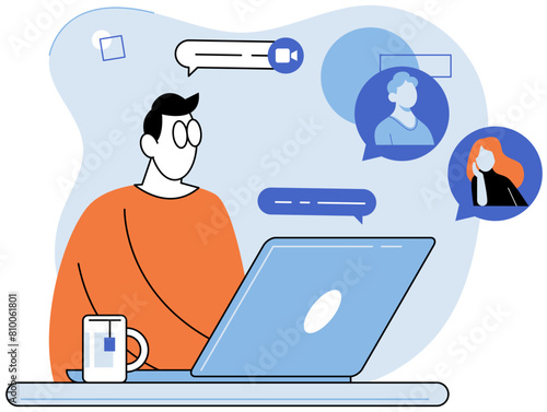 Online meeting. Vector illustration. Connecting with others is made easier through online meeting platforms Contact can be established and maintained through virtual meetings and digital interactions