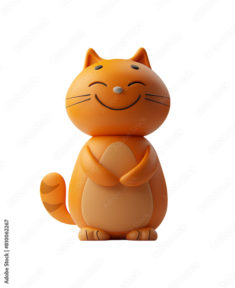 Cute 3D Rendered Chibi Cartoon of an Orange Cat: A Toy Style Illustration for Kids, Isolated on Transparent Background, PNG