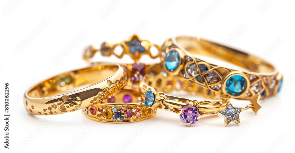 gold jewelry set on white background gold jewelry set on white background