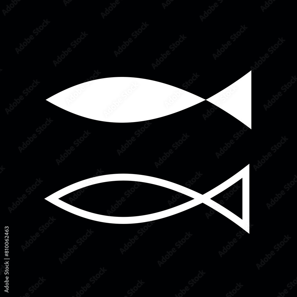 Fish icon. Stylized or abstract silhouette of a fish. Fishing symbol. Attribute of a river or aquarium, sea or ocean. Fish icon. Stylized or abstract silhouette of a fish. Fishing symbol. Attribute of a river or aquarium, sea or ocean.