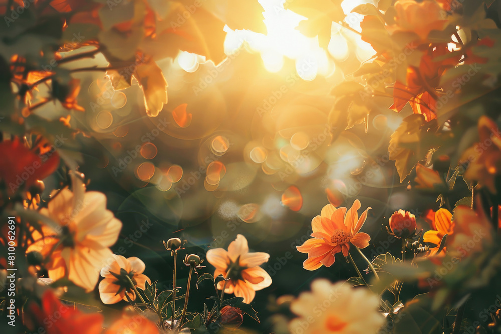 Warm-toned flowers bordering emptiness