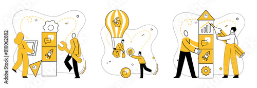 Team collaboration vector illustration. Corporate intelligence thrives when professionals collaborate, turning ideas into solutions Team collaboration conceptually transforms information
