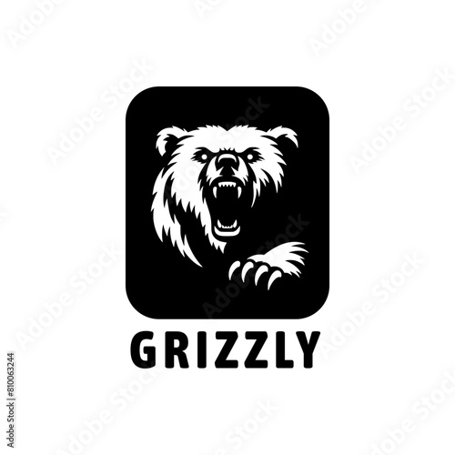 Bear logo. Angry grizzly bear pictorial logotype for business, company, logo, stamp, mascot, label. Bear head logo. Bear silhouette.
