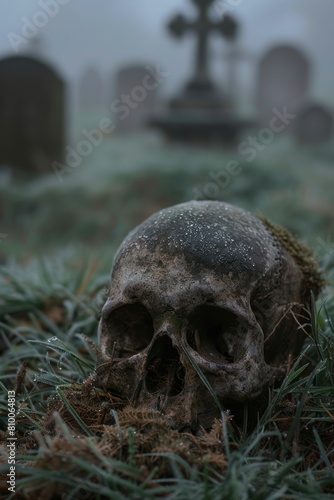 Frosty Skull in Misty Cemetery at Dawn  © Franz Rainer