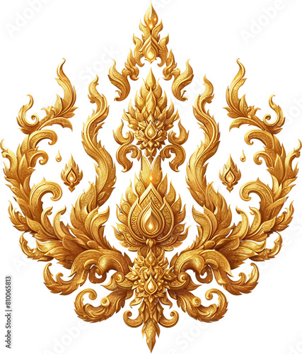 Gold sparkling gem Thai art symbol, golden line Thai diamond crystal
