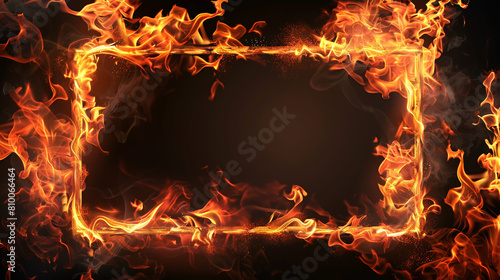 Abstract frame made of fire with empty space on black background 