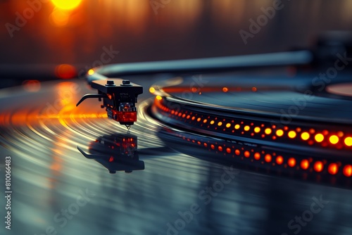 Glowing vinyl and turntable in music concept