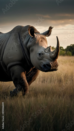 rhino at sunset