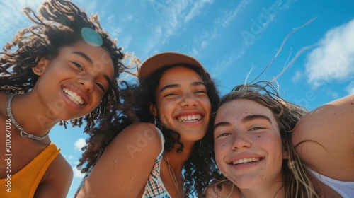 A group of young women standing next to each other. Suitable for various concepts and themes photo