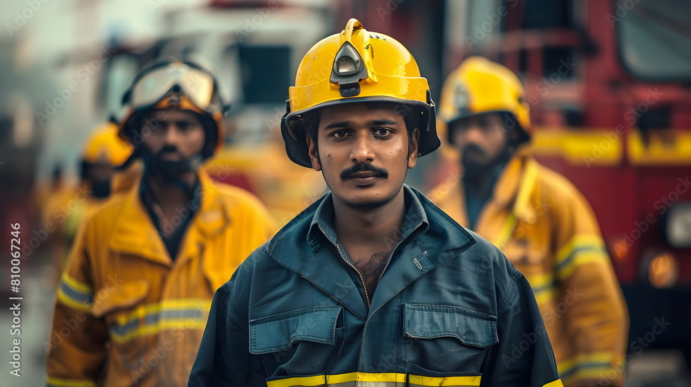 firefighters team standing firefighters team standing