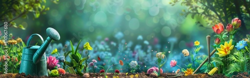 panorama flowers watering beautiful background