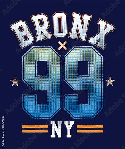 College-style lettering alluding to the Bronx, NY, USA. Textured art for prints on t-shirts, decoration, etc.