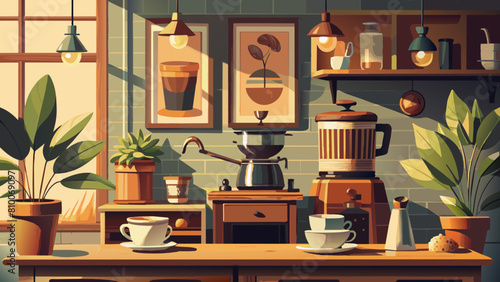 Cozy Vintage Coffee Shop Interior Illustration