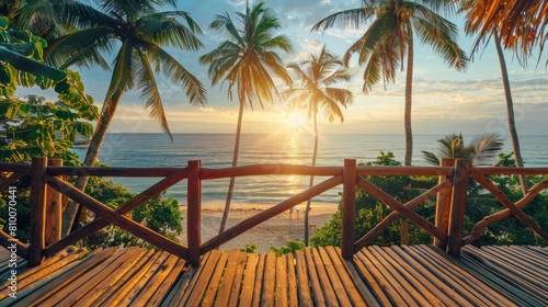 beach sea view palm trees Dawn sun