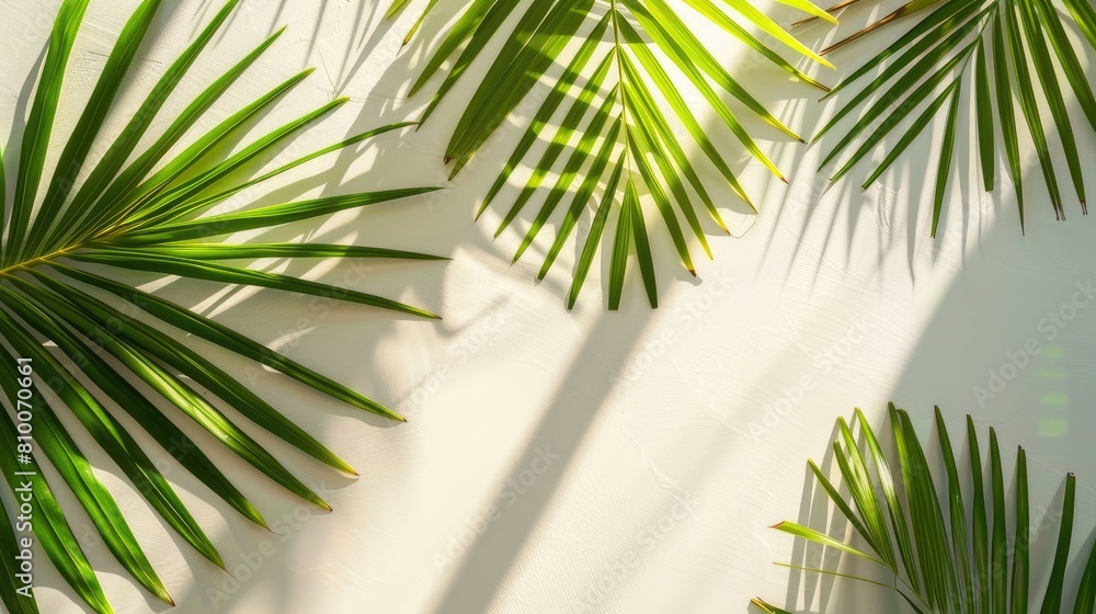 Fototapeta premium Lush Green Leaves Dancing Against White Canvas